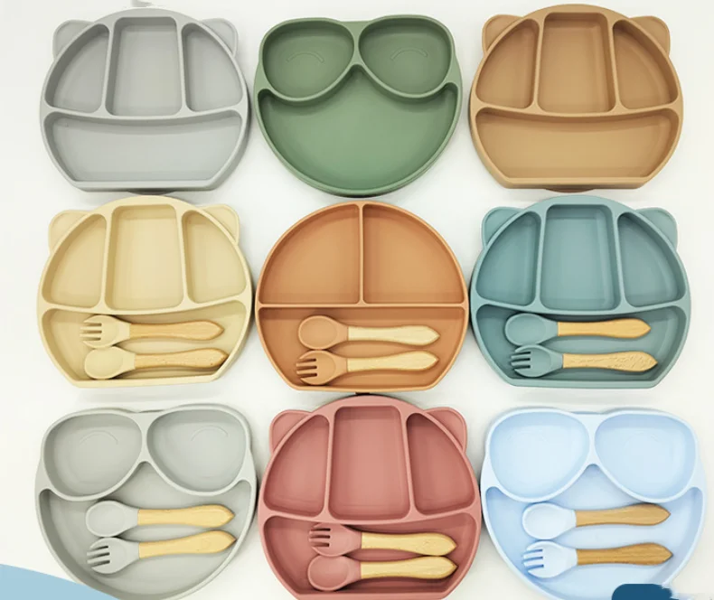 Baby Silicone Dinner Plate Large Suction Cup Compartmentalised Feeding Tableware Set