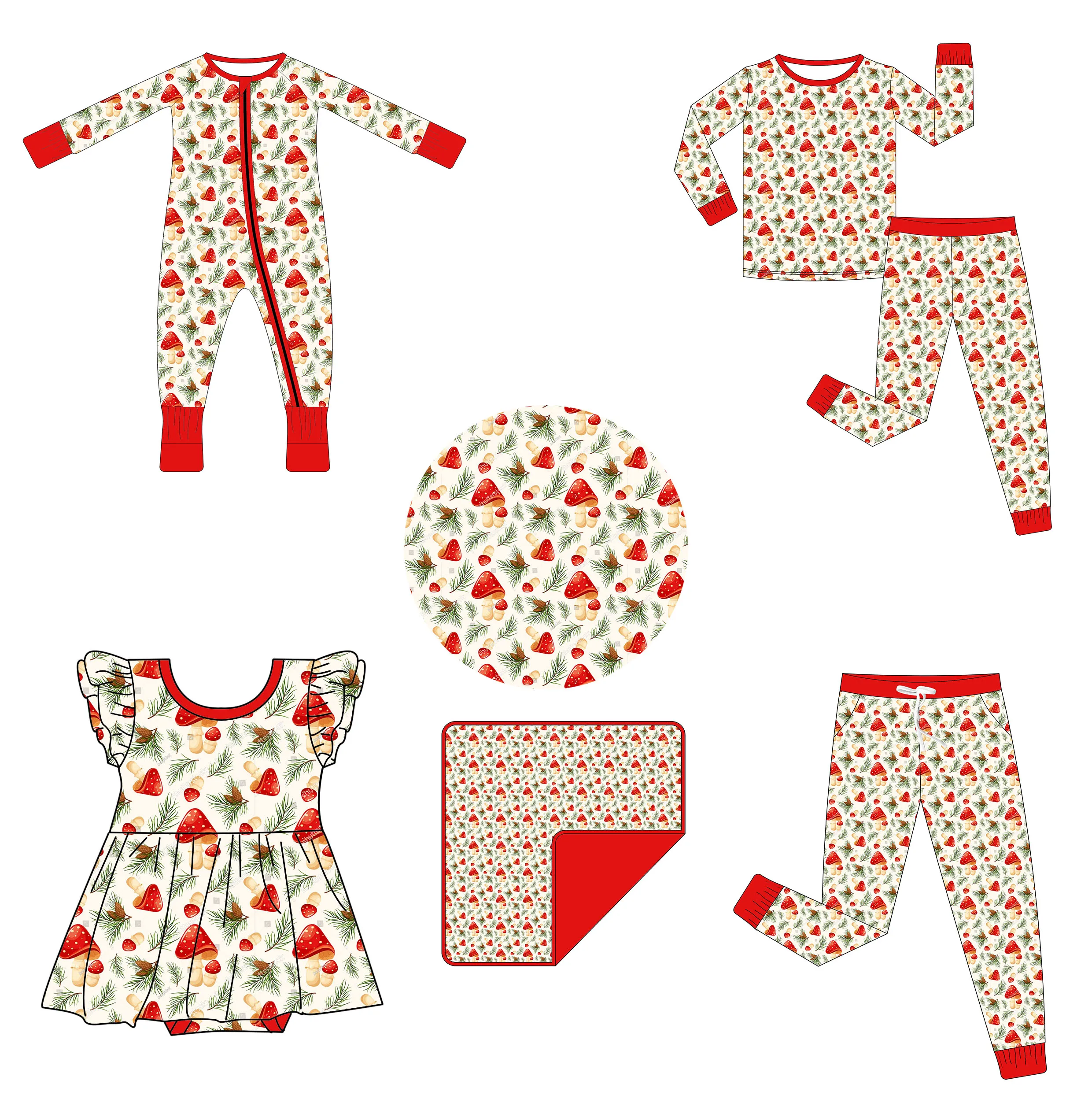 Детская одежда с принтом грибов из бамбукового волокна на молнии длинным рукавом