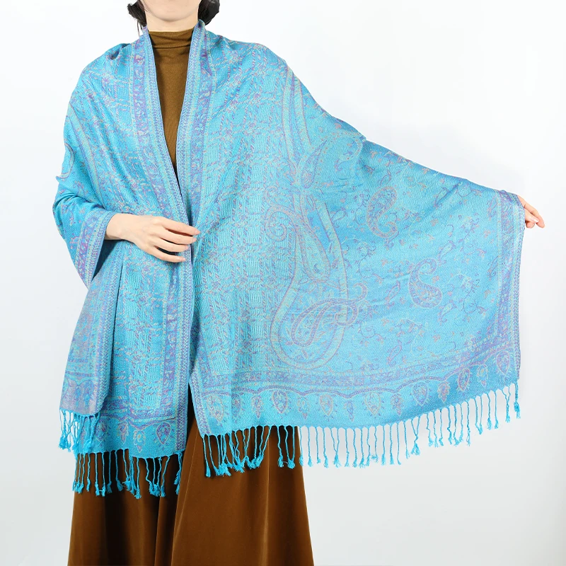 Fashion Ladies Warm long jacquard shawl Large size Autumn/Winter scarf for women Palestinian fringe