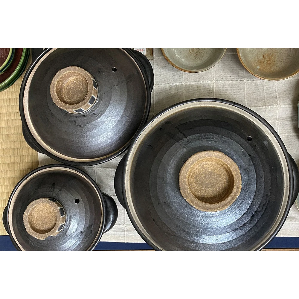Ceramic black Japanese pottery cookware food bbq handmade hot pot