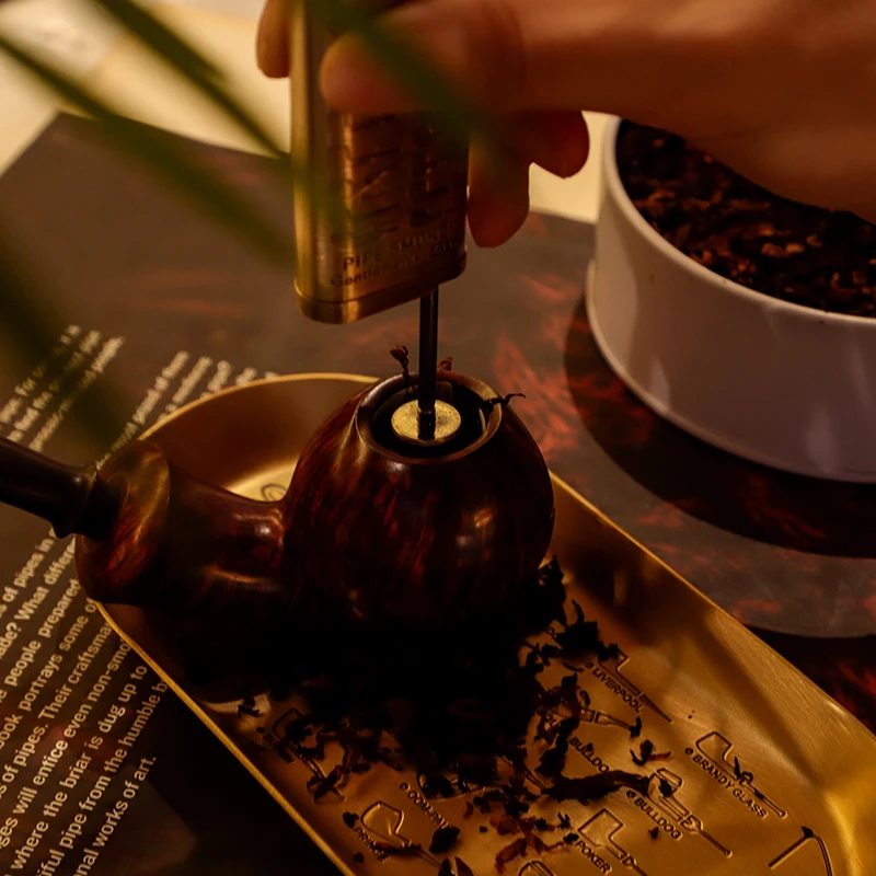 Vintage pipe pattern metal pure copper with Magnetic suction pressure rod tobacco pipe flint lighter