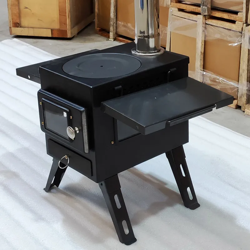 Outdoor Portable Tent Camping Wood Burning Stove Wood Cook Stoves Heating Burner Stove with Pipe For Tent Cooking