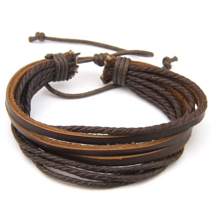 Wholesale women man wax leather string bracelet adjustable