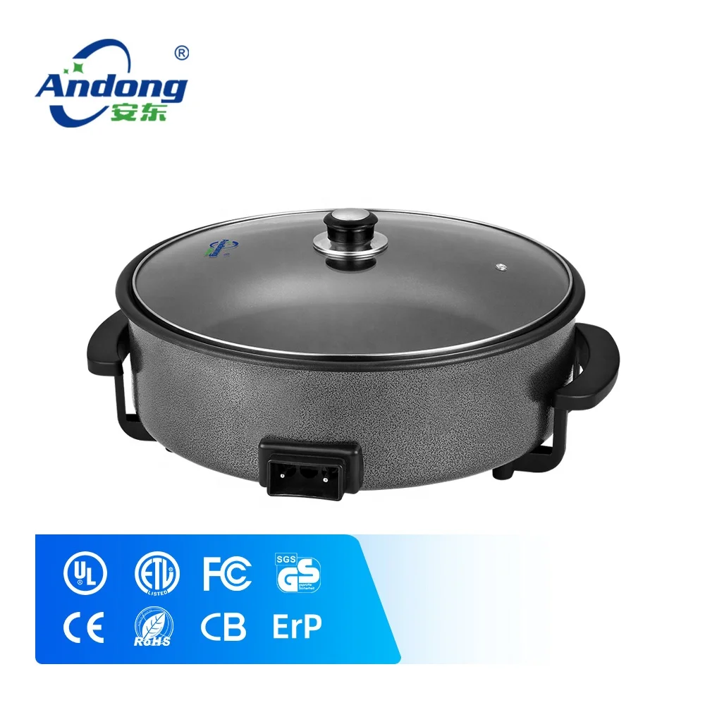 Andong 2021 popular round cast iron 1500w electric skillet with non-stick coating electric pizza maker