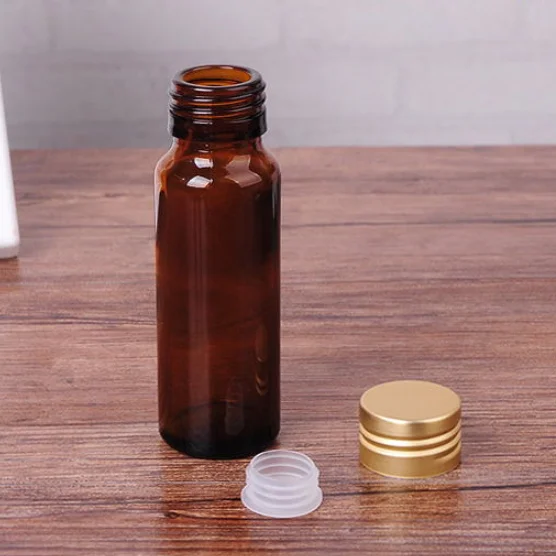 Small 50ml Amber Iodine Glass Medicine Bottle for Pharmaceuticals round High Waist with Screw Cap Hot Stamping Surface