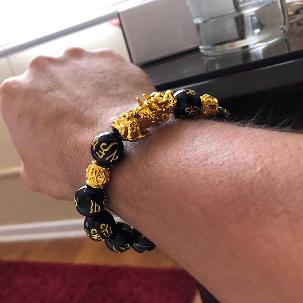resin Obsidian Stone Beads  Pixiu Bracelet Black Wealth  Feng shui Bracelets Luck Bracelet for Women man 2021