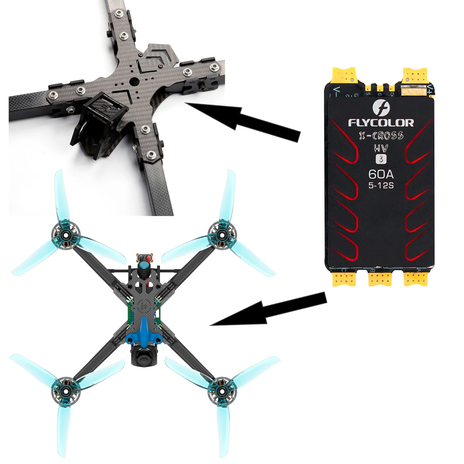 FLYCOLOR  HV3 60A ESC 5-12S BLHeli-32 Dshot Proshot 64MHz 32-Bit Speed Controller for Multi-Rotor Brushless RC FPV Racing Drone
