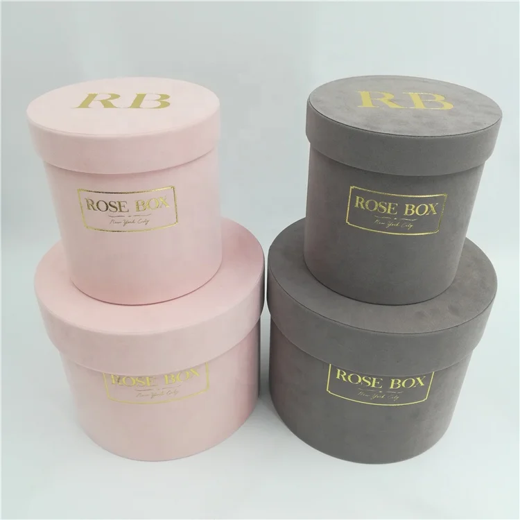 Pretty custom made recycle cardboard rose boxes with lids, round flower gift boxes