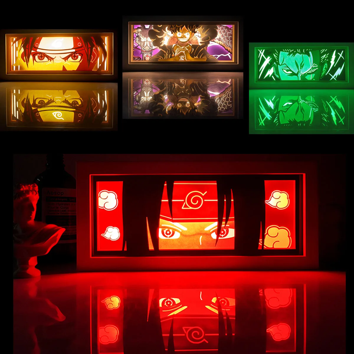 69 designs Hot character Mixed Anime light up boxes 3D Anime paper carving lamp for promotional gifts
