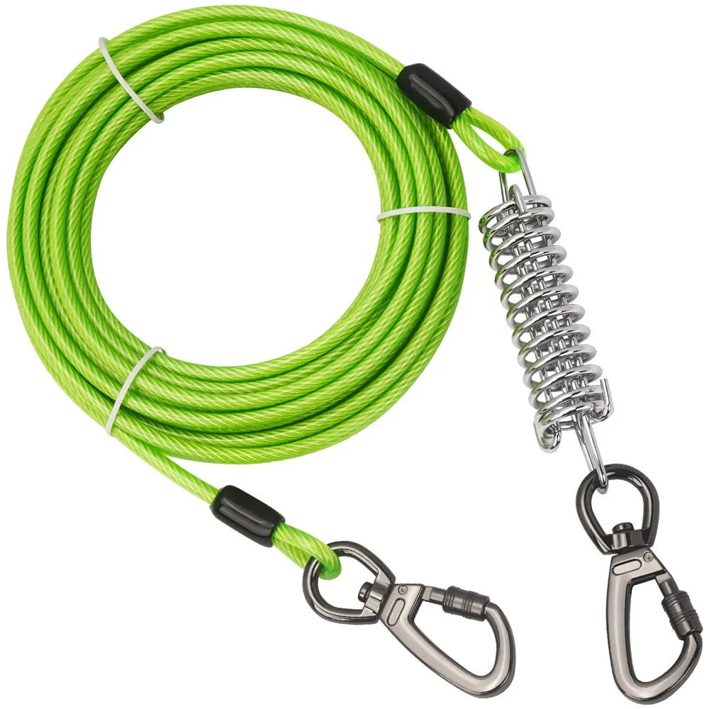 Dog Tie Out Cable Dog Lead, Double Heads Steel Wire Dog Leash with Spring,  Heavy Duty Wire Pet Traction Rope