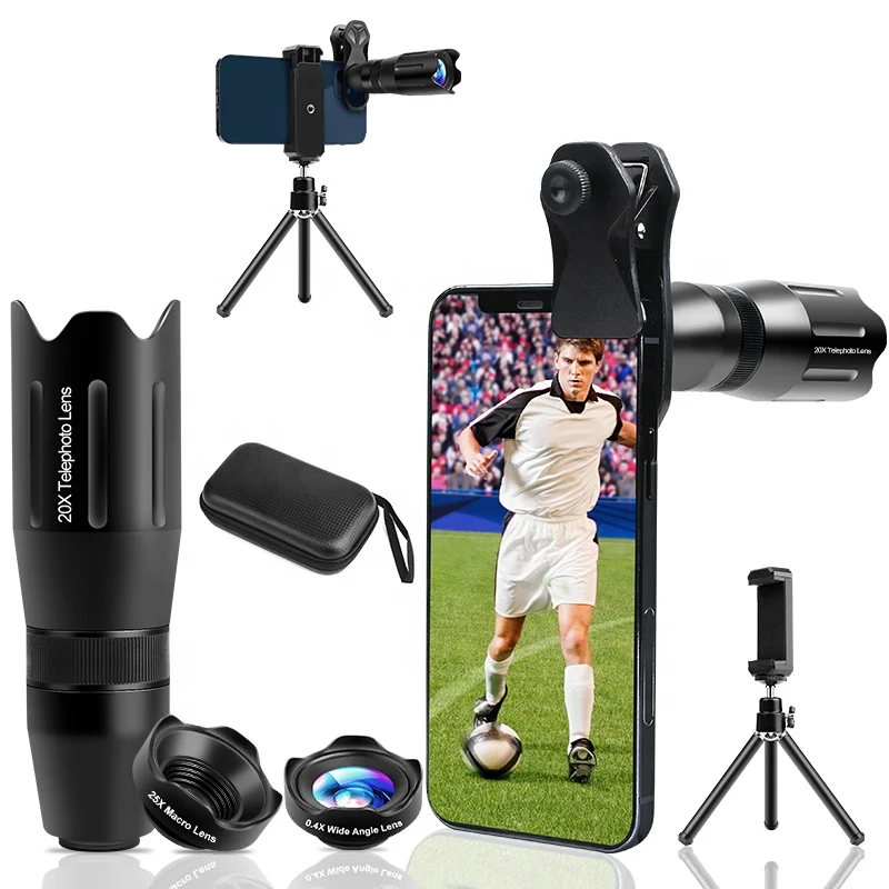 New product for Android and IOS phones 20x zoom telephoto camera lens mobile 3-in-1 wide-angle macro lens kit