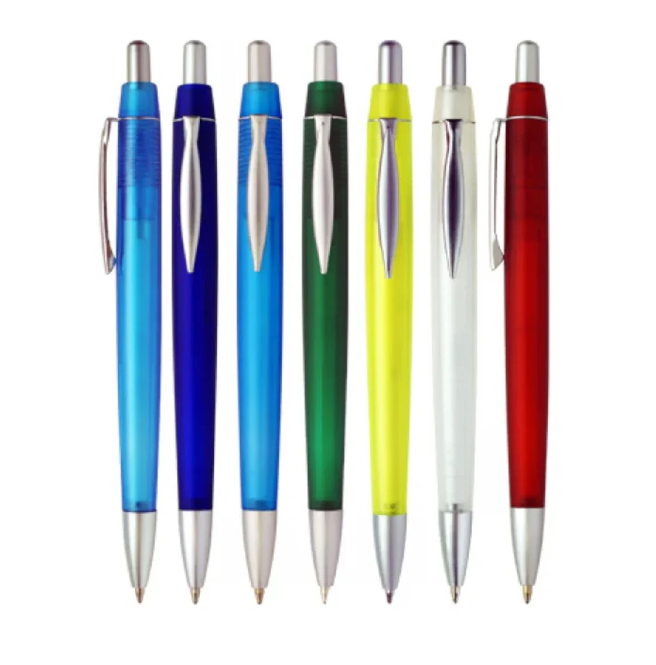 Cheap Promotional Frosted Transparent Plastic Ballpoint Pen Customized Logo Writing Instruments for Hotel Bank Office Giveaways