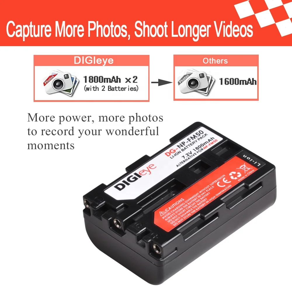 7.2V 1800mAh NP-FM50 NP FM50 FM55H Battery for Sony NP-FM30 NP-FM51 NP-QM50 NP-FM55H DSLR-A100 HDR-HC1 DCR-TRV280