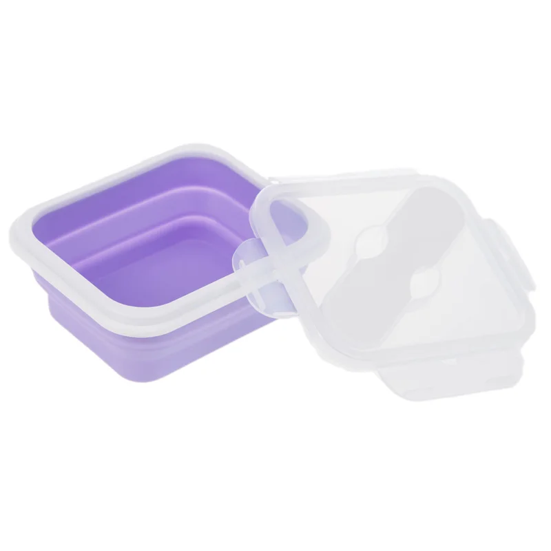 multiple colors kitchen silicone folding collapsible lunch boxes with fork