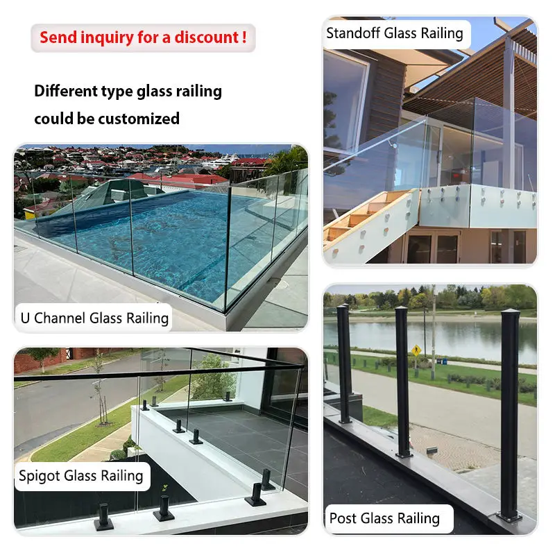 Zonron Modern Design Frameless U Channel Base Tempered Glass Railings Balustrades For Outside Project