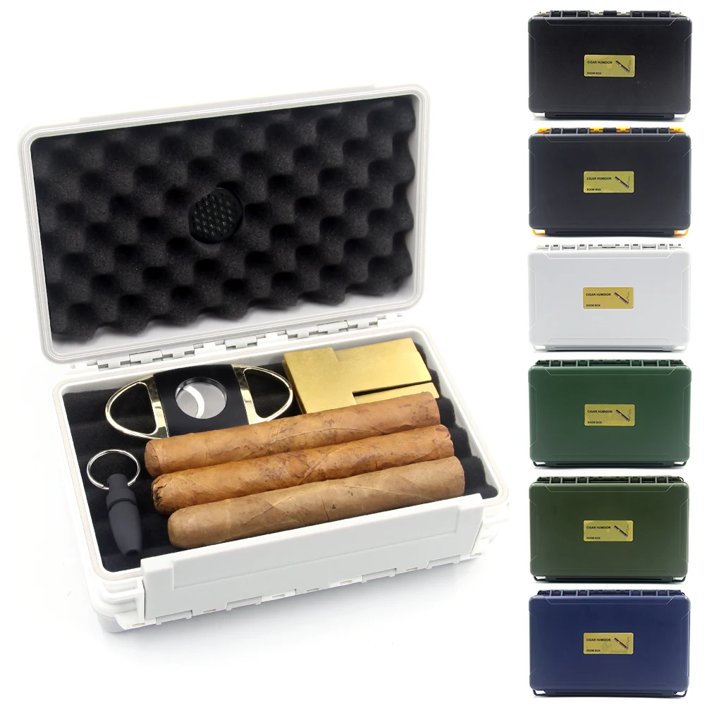 2023 New Design Waterproof Cigar Box Plastic Cigar Smoking Accessories Set Best Cigar Travel Humidor Gift Case with custom logo
