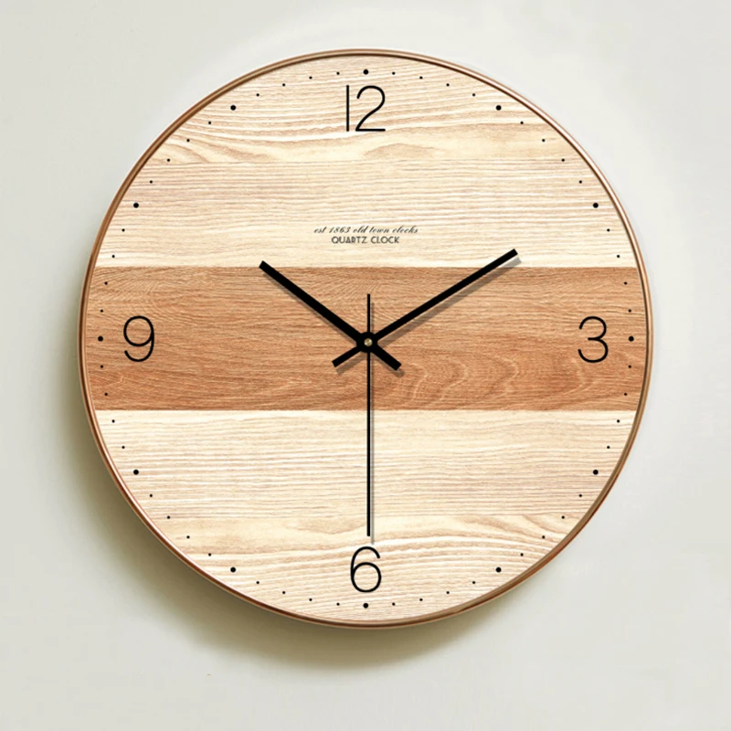 Modern Simple Wooden Clock Silent for Bedroom Art Decor Big Wall Clocks Wood Nordic Style Hanging Watch 14 inch