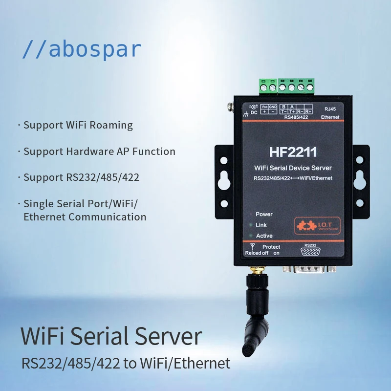 HF2211 WiFi Ethernet Mqtt Tcp Ip Serial Converter Modbus IoT Gateway Two-way Transparent RTU DTU RS232 RS485 RS422 Serial Server