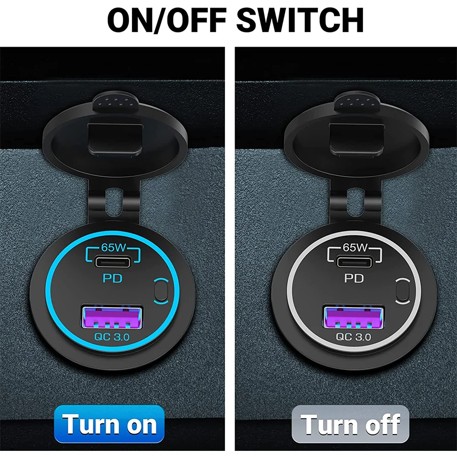 65W USB-C PD3.0 and 18W QC3.0 Multi Car USB Port 12V Socket