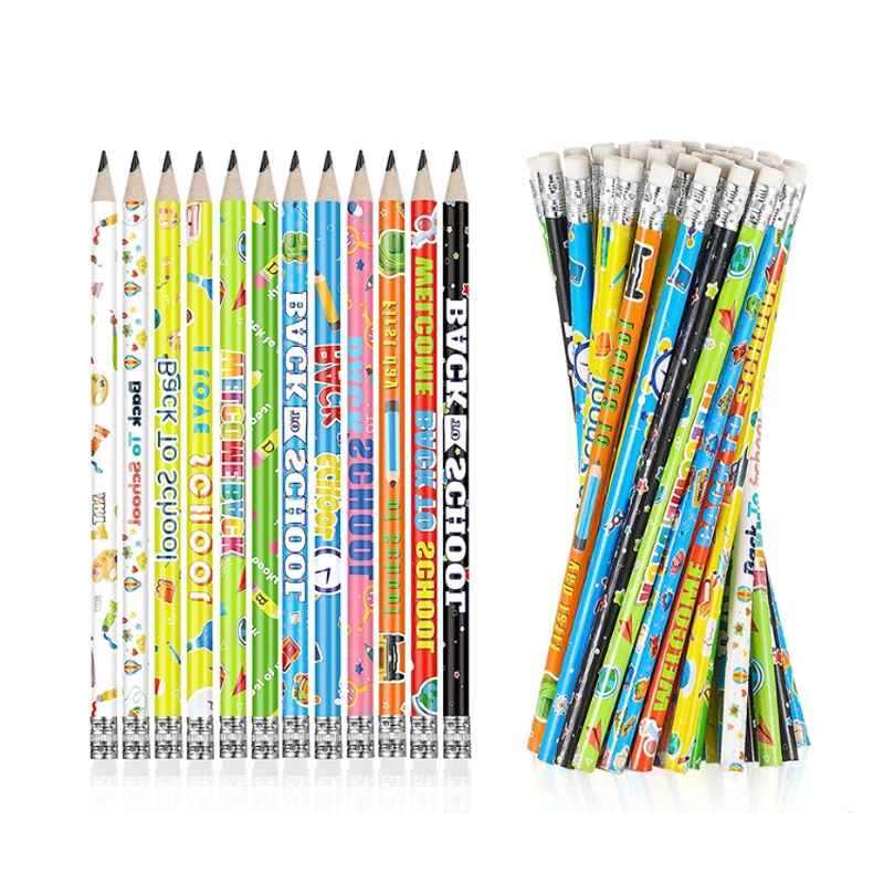 Customized colorful wrapped wood pencil with eraser and HB 2B black lead for school and kids