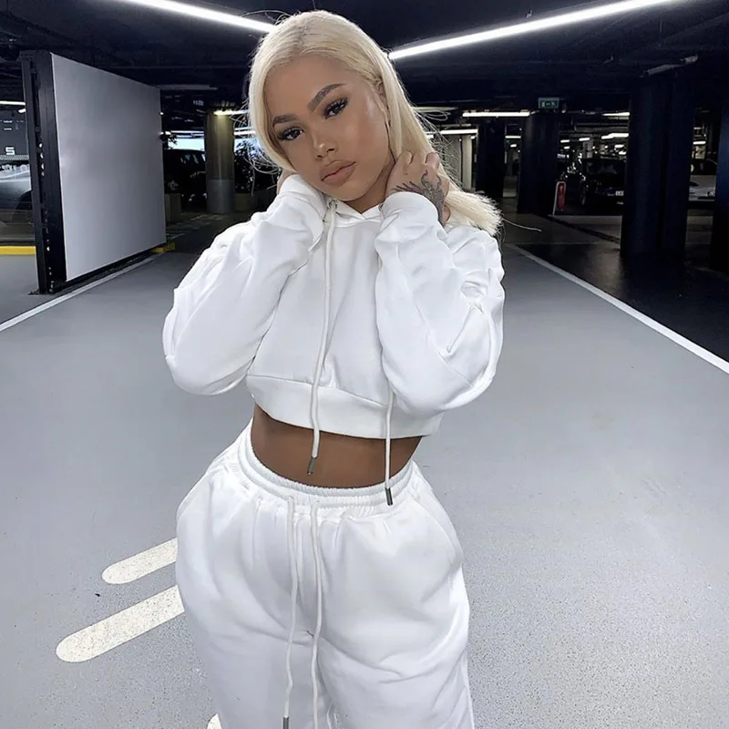 Jogger Crop Hoodie Collection Set Women