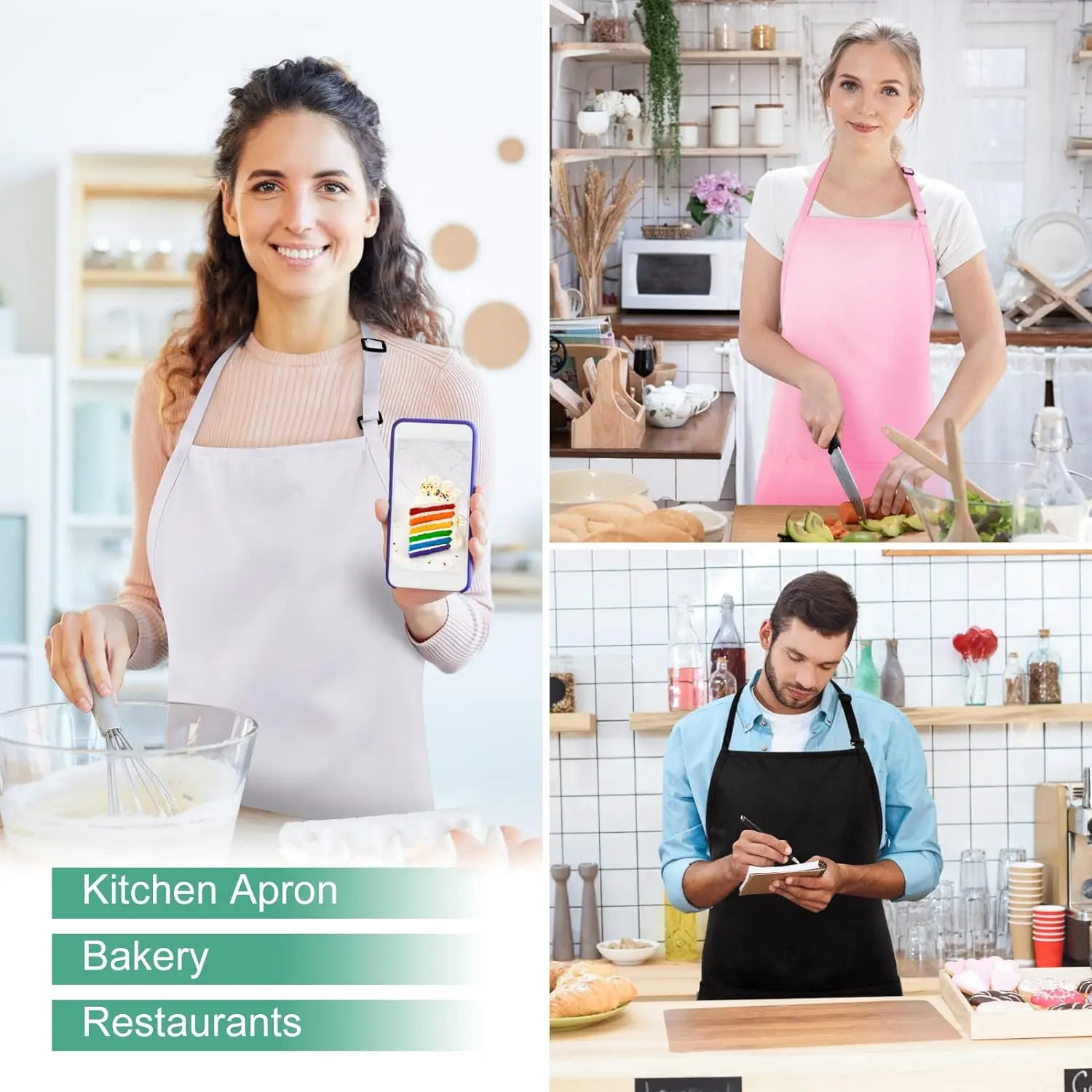 Hot Chef Kitchen Cooking 3 Pocket Adjustable Bibs Men Machine Washable Polyester Black Aprons For Women