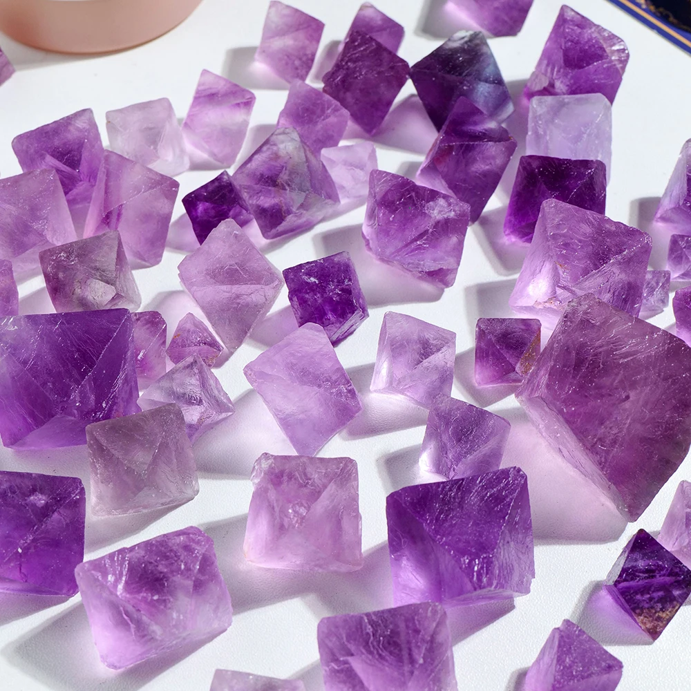 Hot selling wholesale crystal carving Purple fluorite octahedron spiritual healing home decoration