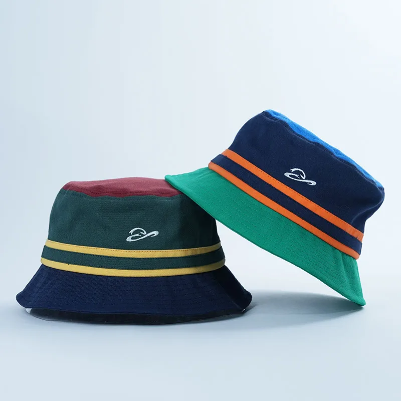 Bucket Hat Manufacturer Custom Embroidery Logo Comfortable Outdoor Design Striped Cotton Bucket Hat
