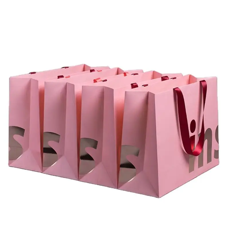 Custom Logo Luxury Black Reusable Shopping Bag Packaging Printed Thank You Paper Gift Bags With Ribbon Handles