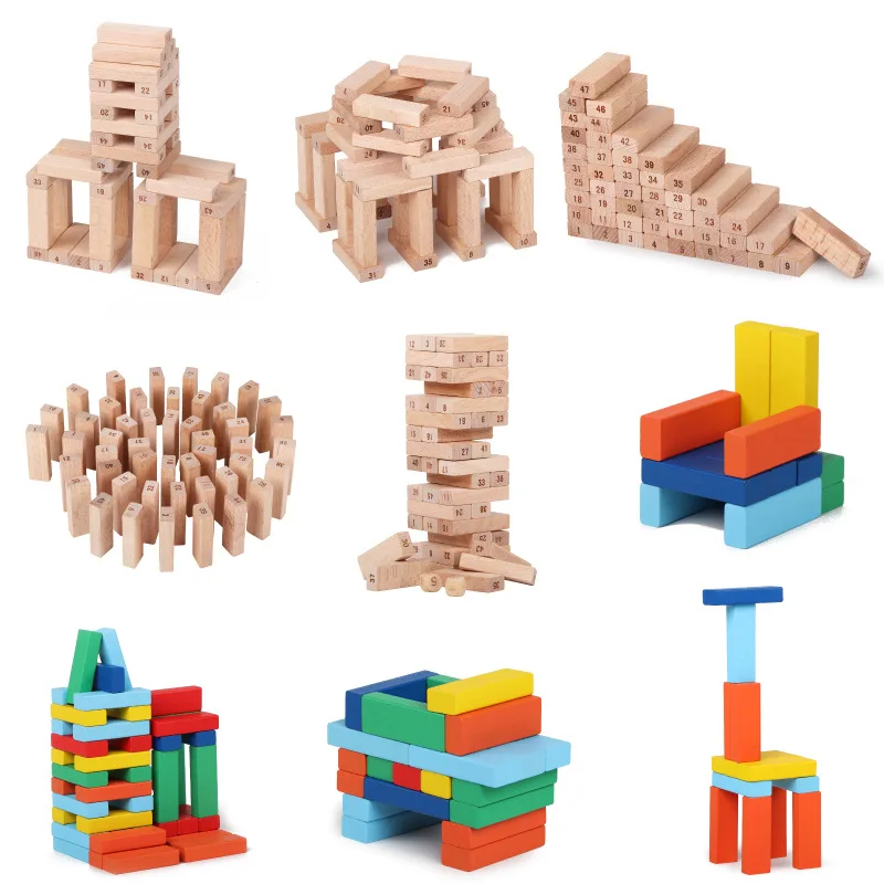 
Natural Beech Wood Timber Jengas Stacking Blocks Tumbling Tower Board Games Wooden Building Blocks Toys Kids 