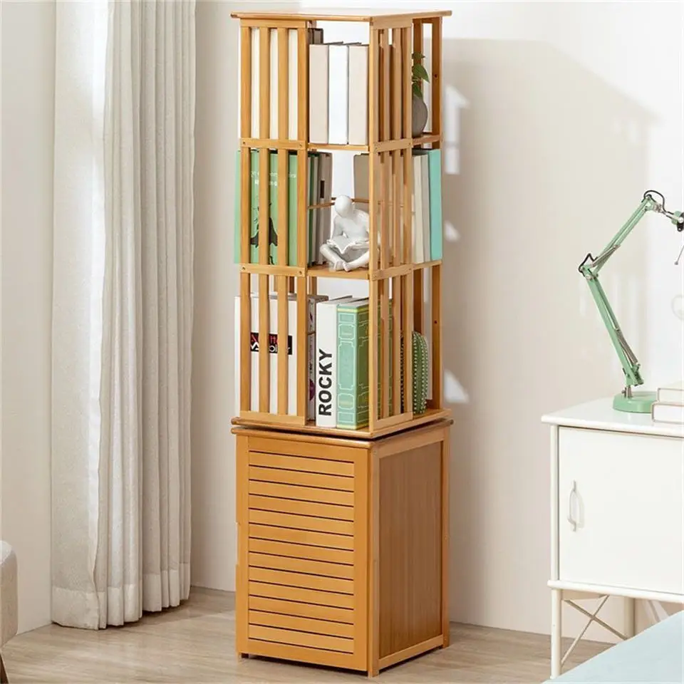Bamboo Desk revolve Floor Standing 360 Degree Rotating Corner Desk Storage Organizer