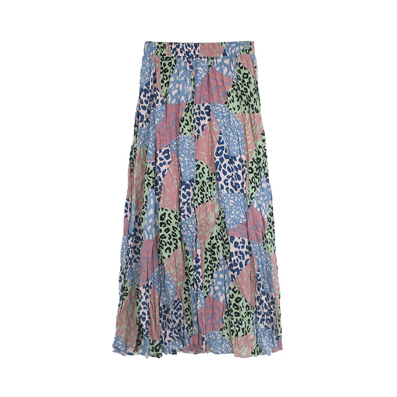 Wholesale cheap chiffon skirt floral print slim pleated skirt