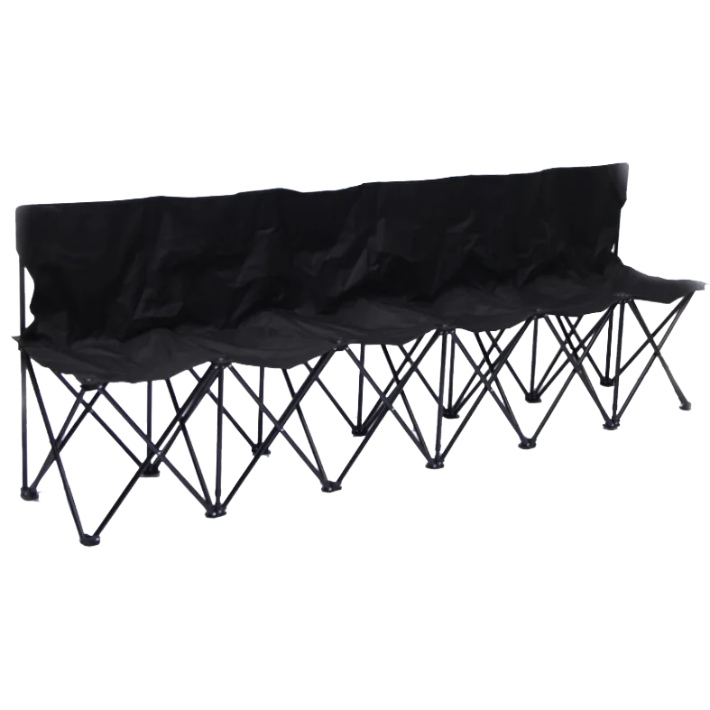 6 Seats Foldable Sideline Bench for Sports Team Portable portability Camping Folding Bench Chairs with Carry Bag, Black