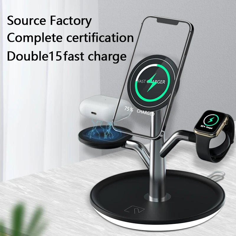 Smart Watch/Airpods/Phone 3 in 1 Universal Wireless Charging Stations Fast Qi Charging Dock With Night Lamp