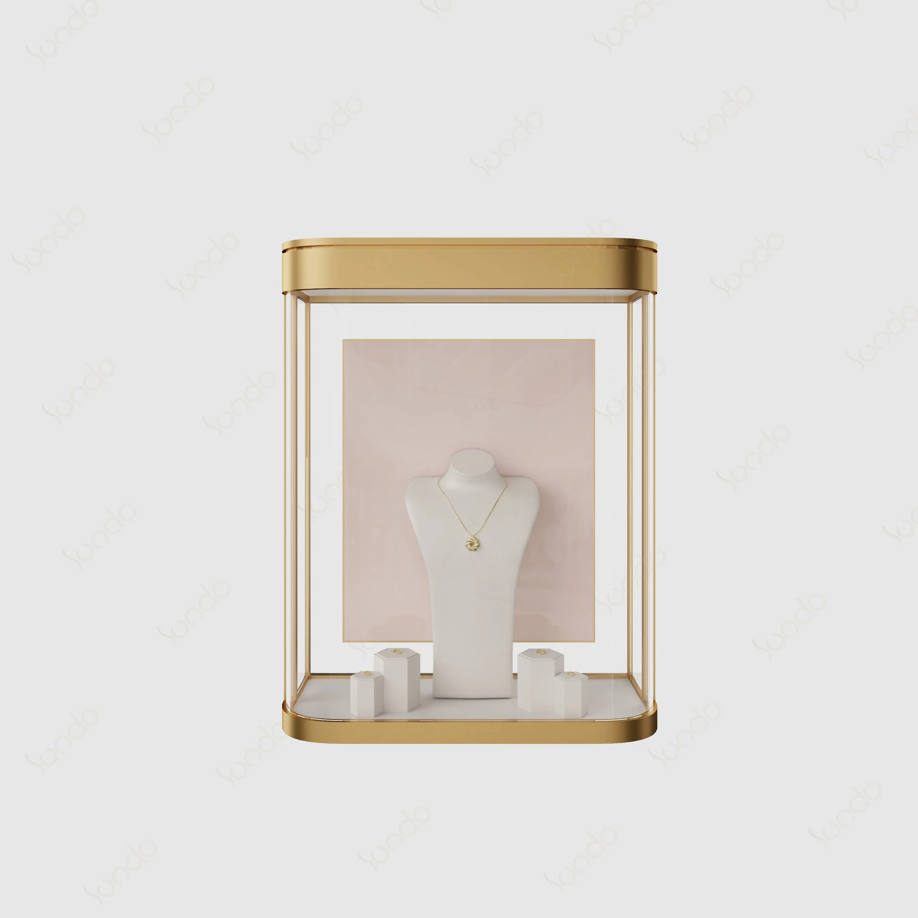 Luxury modern metal custom logo  gold silver Glass wall jewelry showcase display cabinet Counter for jewelry shop decoration