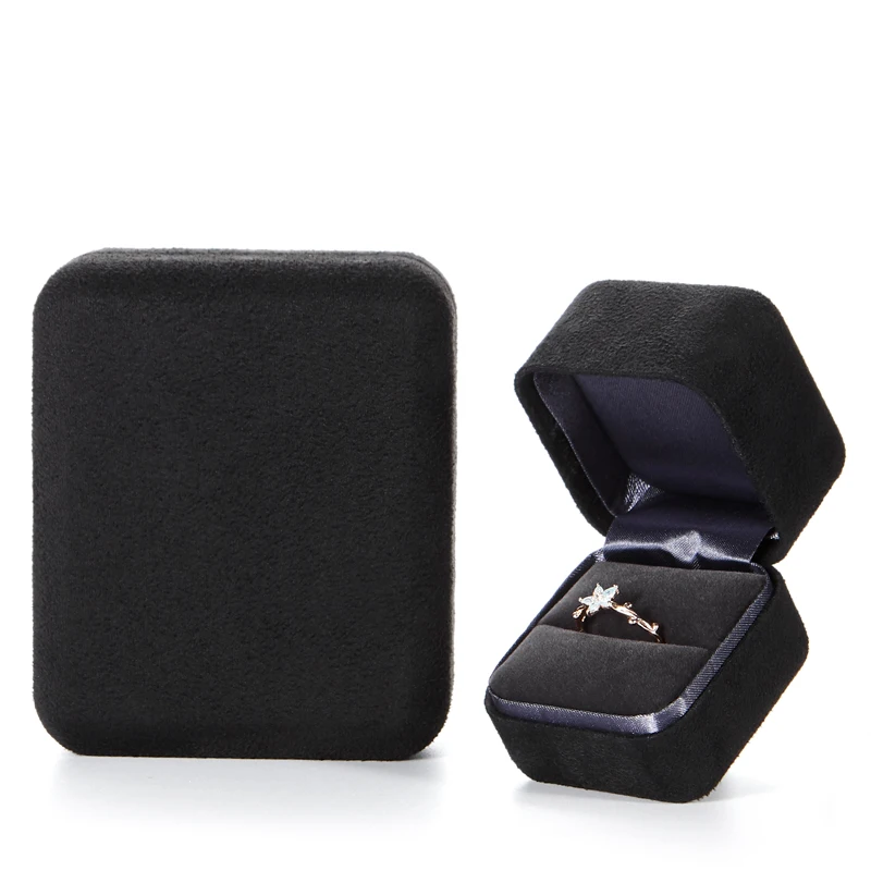 Jewelry brand engagement ring suede black bracelet box packaging