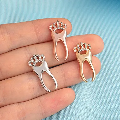 Yiwu Factory Wholesale customized Silver /Gold /Rose Gold Metal tooth Lapel pin White Crystal Crown Brooch