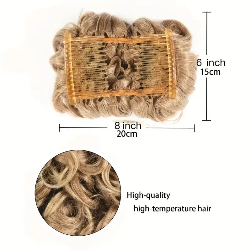 Synthetic Short Curly Chignon Elastic Rubber Band with Two Steel Fork Comb Clips Clip-in Hair Extensions Women Bridal Daily Wear