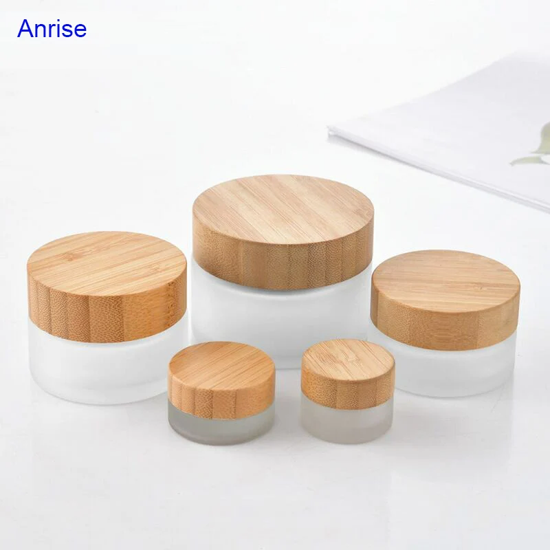 Bamboo Cosmetic Container 5ml 20ml 30ml 50ml 100ml Frosted Clear Glass Cream Jar with Wooden Bamboo Lid