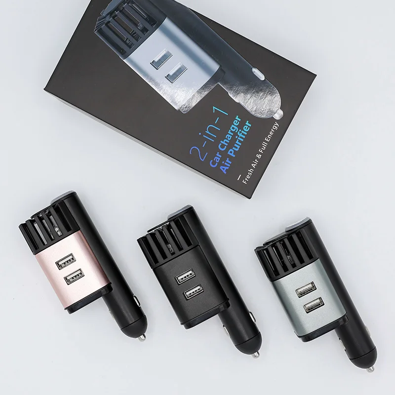 Upgraded Car Air Purifier 12V/24V Plug-in Car Air Freshener Gadget with USB Fast Charge Cell Phone Adapter for iPhone iPad