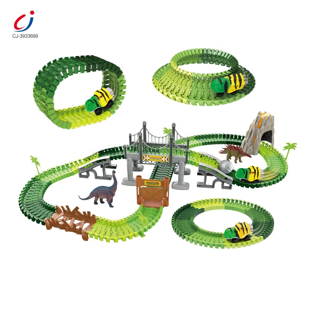 Chengji Dinosaur World Road Race Tracks Electric Car Toy Set Kids Educational Diy Assembling Flexible Dino Track