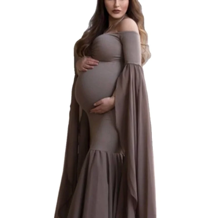RTS plus size maternity dresses women solid color off shoulder photography pregnancy clothes