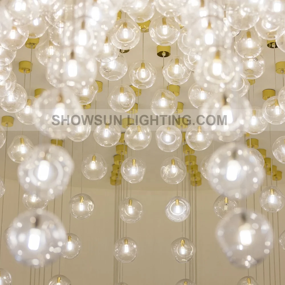 Custom made glass staircase long large chandelier modern high ceiling ball bubble