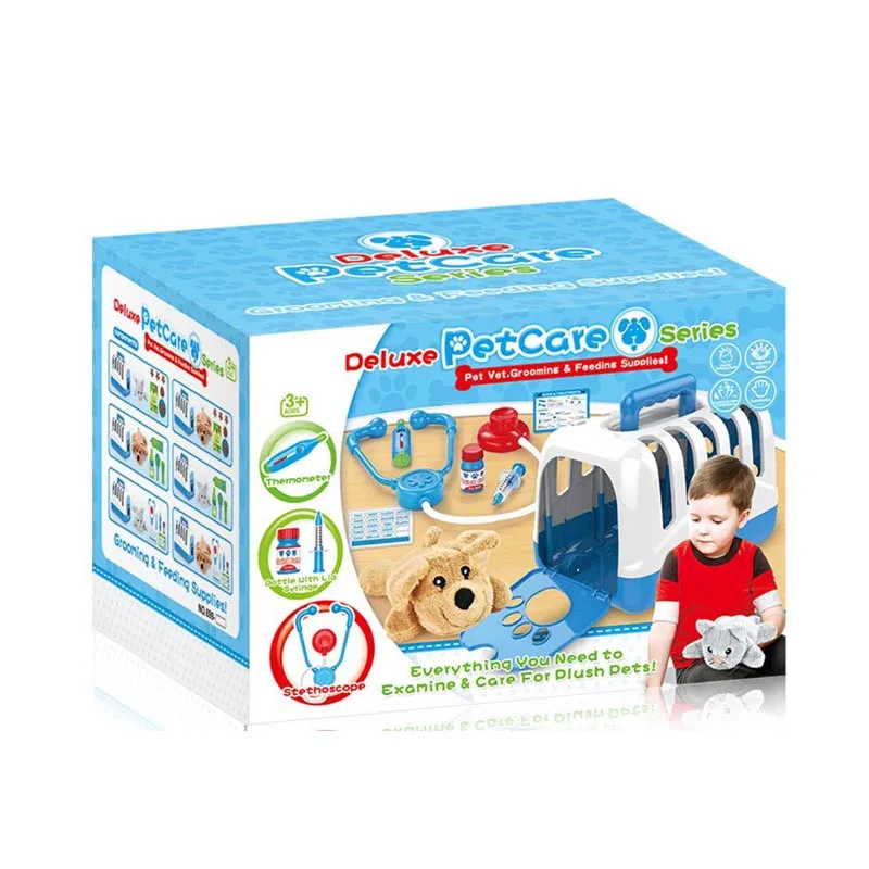 
(Cat)Wash & Trim pet toys Vet Groomer Play Set With Plush Stuffed Animal And Plastic Cages for kids 6pcs 