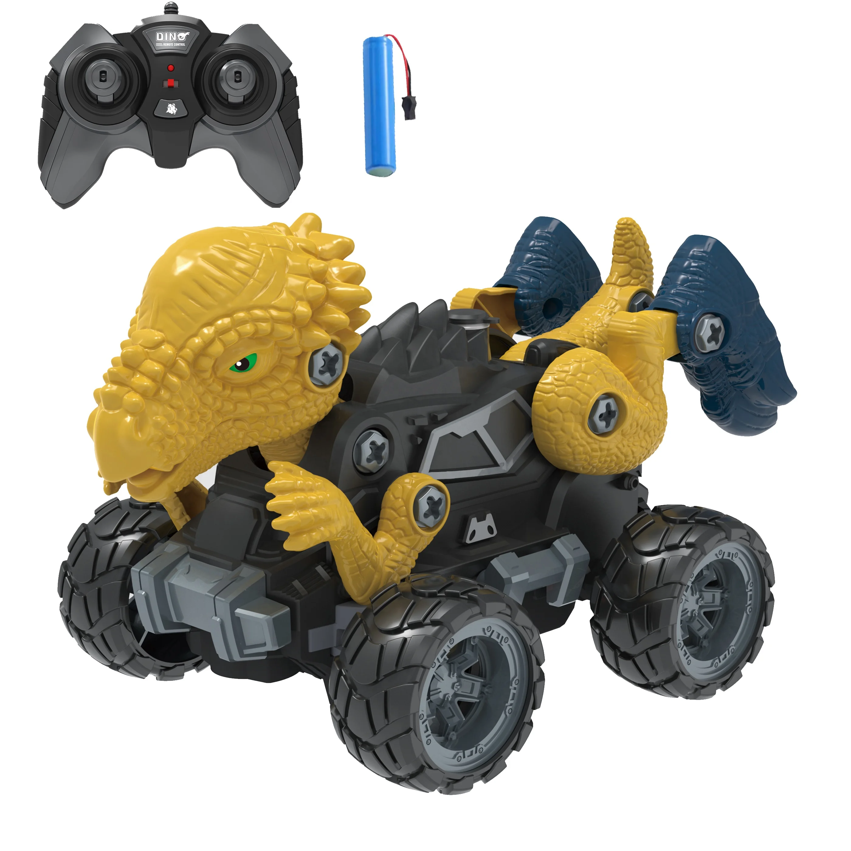 KK 2.4G DIY Dinosaur Monster Truck Toy Car with Light Mist Spray,Rechargeable Assemble Remote Control Dinosaur Car,Education Toy