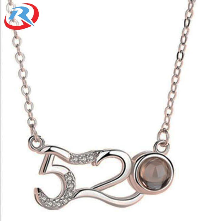 wholesale Rose Gold Silver 100 Languages I Love You Statement Necklace Love Memory Pendant  Necklace