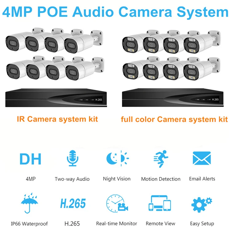 6 Channels 4mp IR Full Color camera system CCTV surveillance PTZ wireless nvr home outdoor security cctv