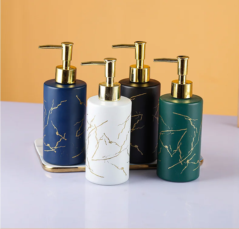 Luxury 320ml Marbling Glass Pump Bottle for Shampoo Bath & Toilet Supplies