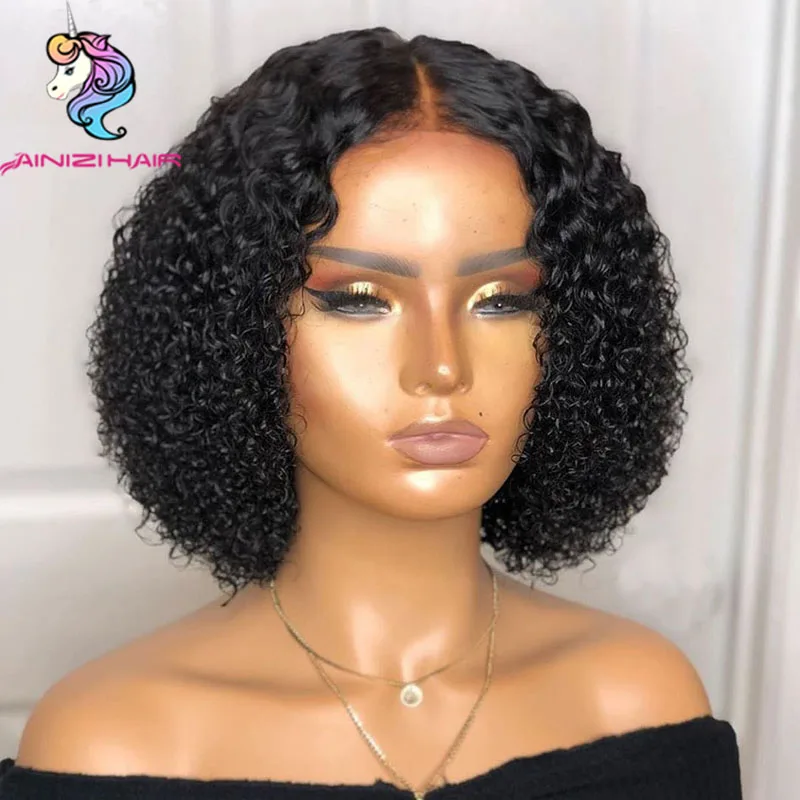 
AINIZI Unprocessed Virgin Brazilian Human Hair wigs Kinky Curly Best Quality 13X4 lace front Wig For Black Women 