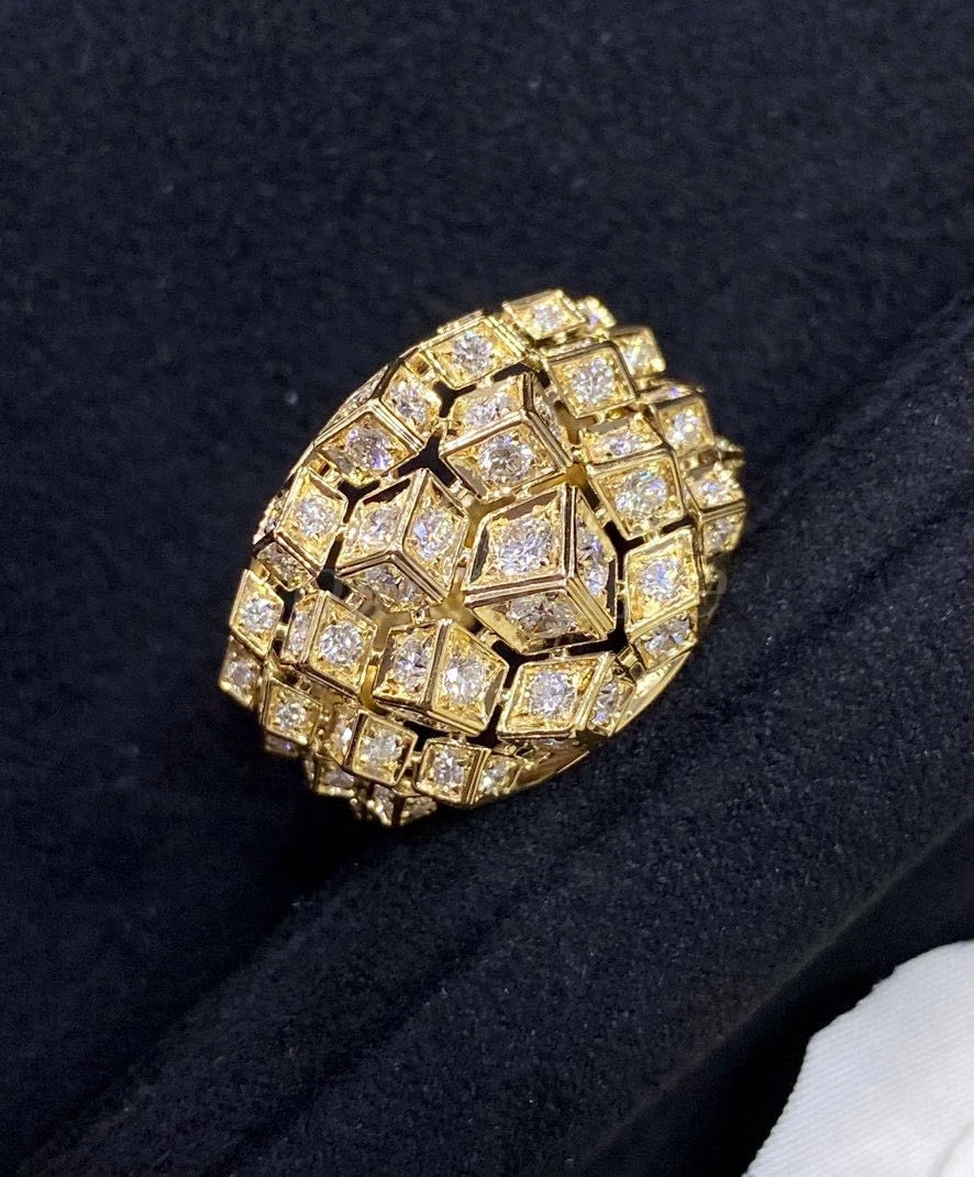 18K Gold Luxury Design Shining Diamond lab grown diamonds cuban stone setting roast ring